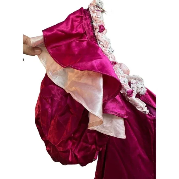 Vintage Gunne‎ Sax Burgundy Satin Pink Lace Short Puff Sleeve Maxi Dress No Size - Picture 14 of 16